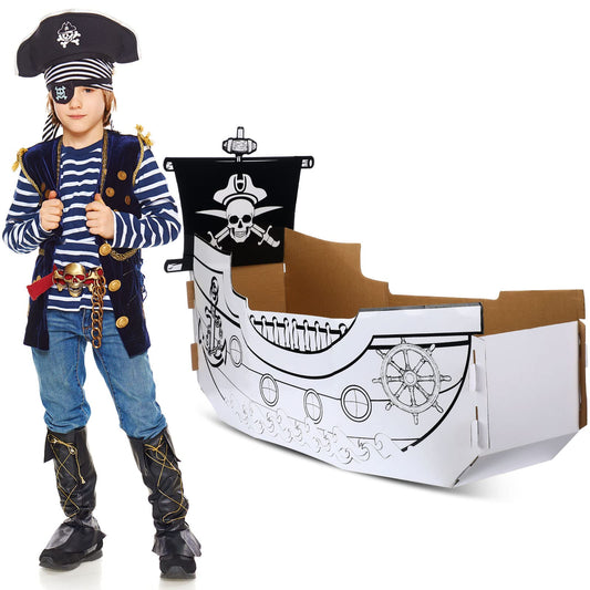  Eaasty coloring pirate ship playhouse front view encourages creative coloring and family fun.