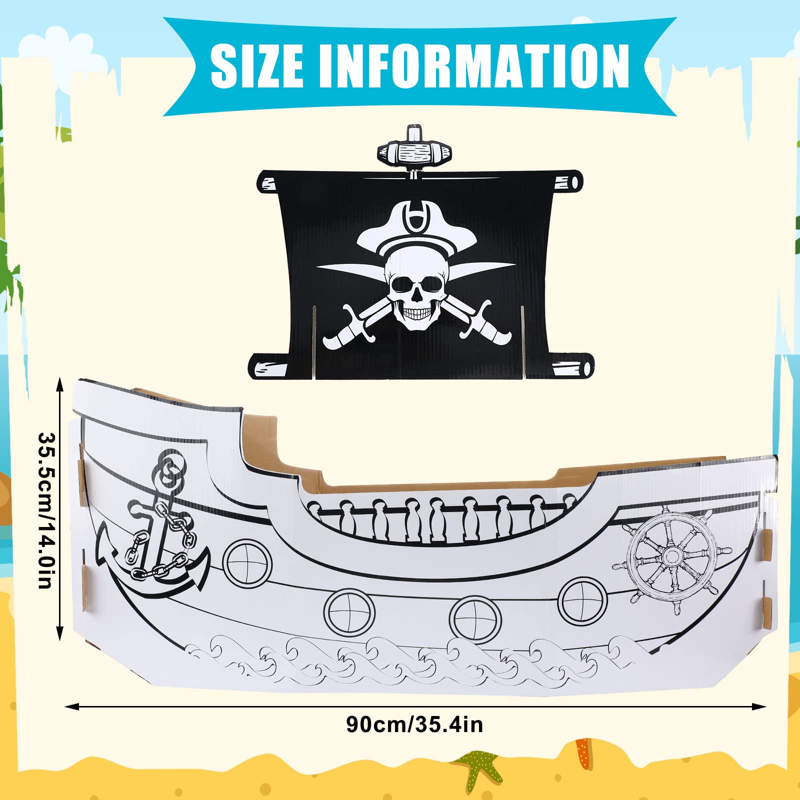  Eaasty coloring pirate ship playhouse side view shows compact size ideal for indoor spaces.