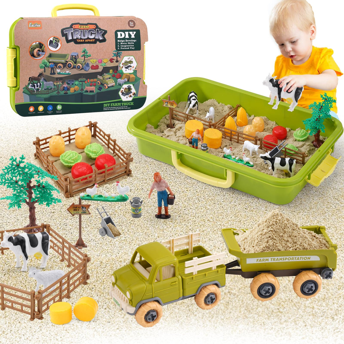 Eaciilee play-sand farm animals: engaging farm figures for imaginative indoor play and sensory exploration.