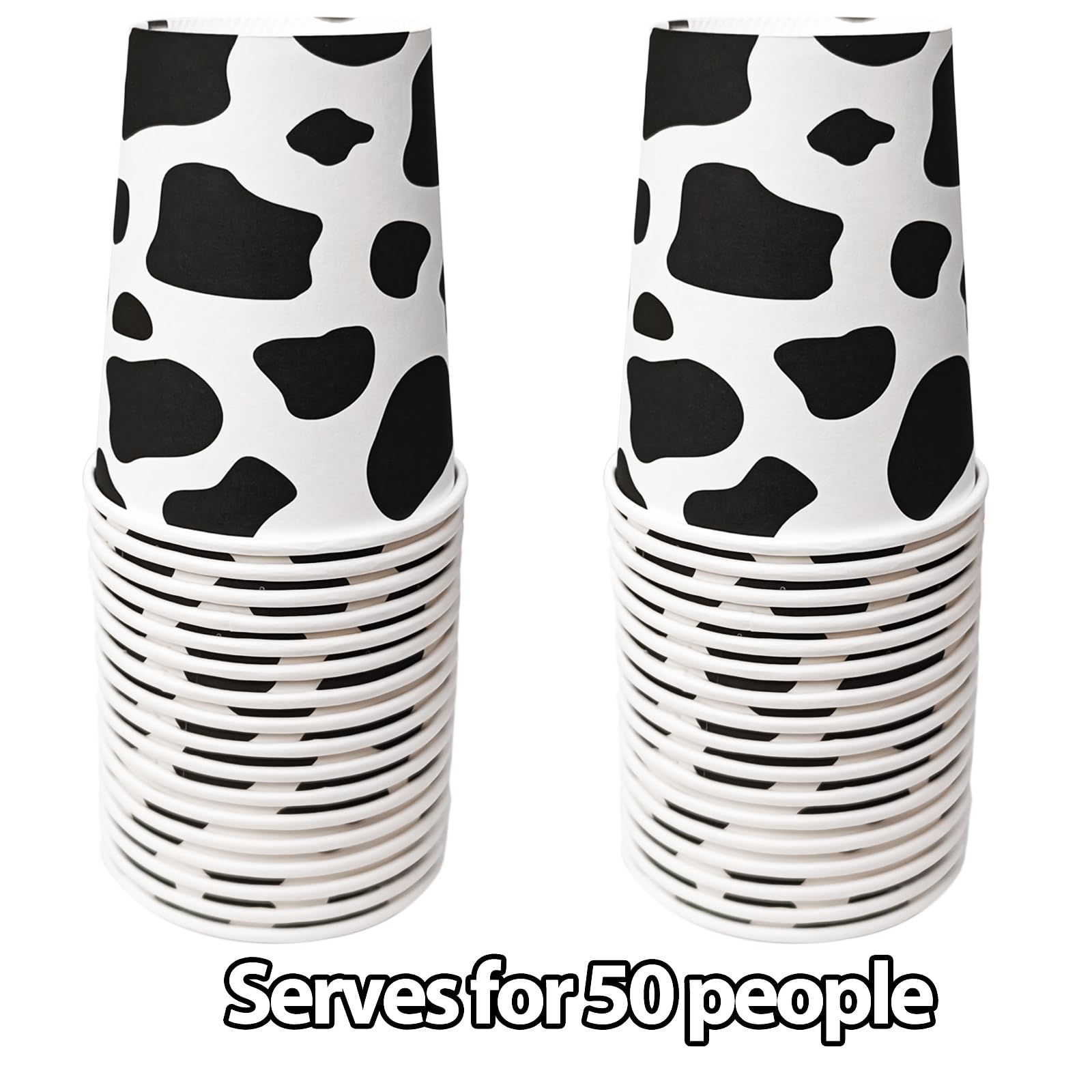 9-ounce disposable cow print cups ready for drinks at a celebration.