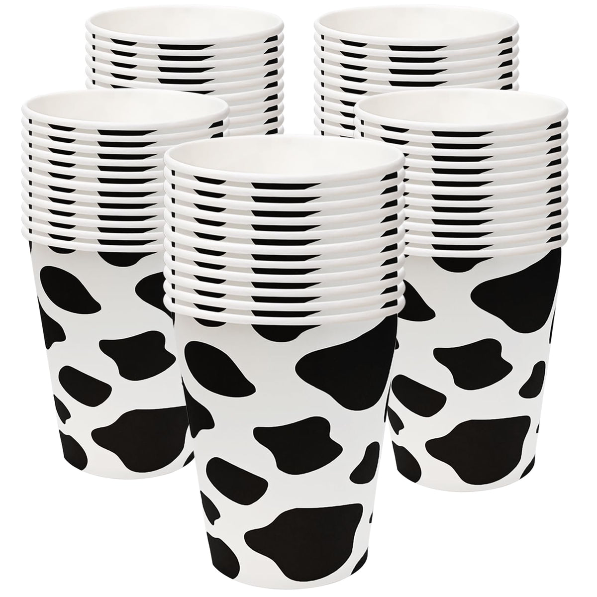 EaciTown cow print paper cups in a 50-pack for party beverage service.