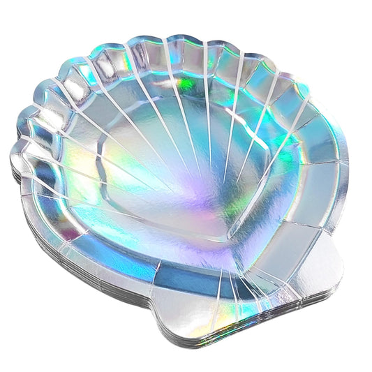 EaciTown mermaid plates in iridescent shell shape add magical shimmer to any party
