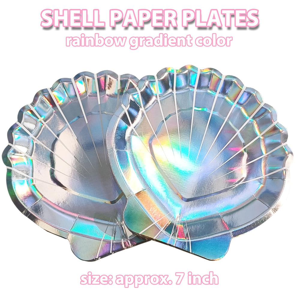 EaciTown iridescent shell plates brighten mermaid themed celebrations with rainbow sheen