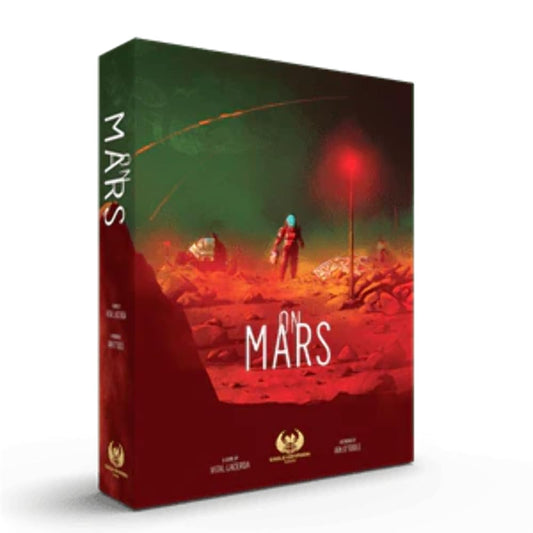 Eagle-Gryphon Games On Mars cover featuring a rover and Mars base, ideal for immersive strategy play.