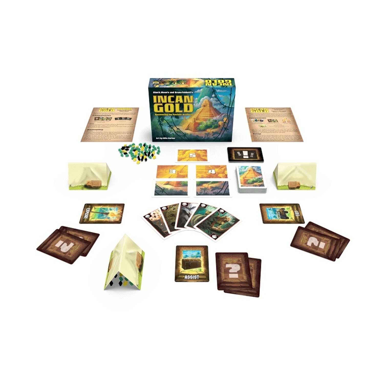 Vibrant components of Incan Gold 2024 edition enable immersive, tactile treasure hunting with friends.