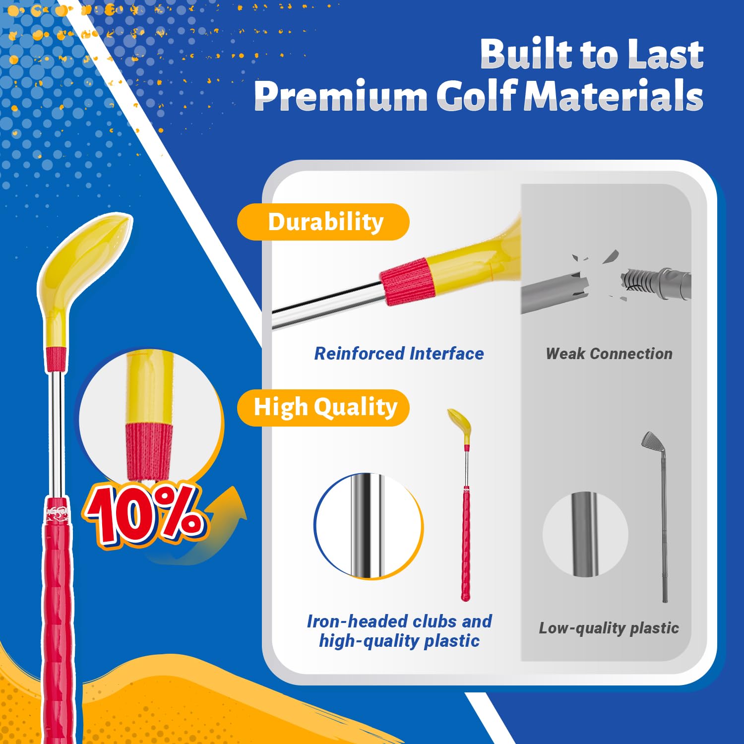 EagleStone adjustable club length grows with kids for longer use.