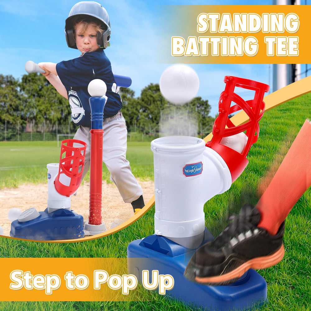 EagleStone pitching machine in action promoting active outdoor play.