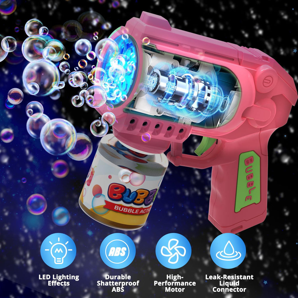 EagleStone bubble gun in action producing vibrant bubbles.