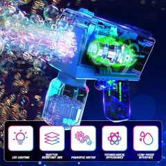 EagleStone bubble gun with transparent shell and color-changing lights.