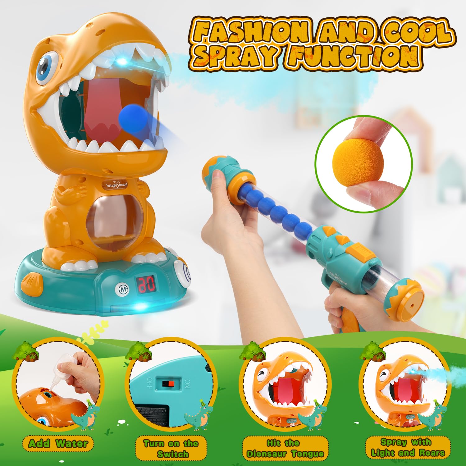 EagleStone mist spray activates when the dinosaur is hit.