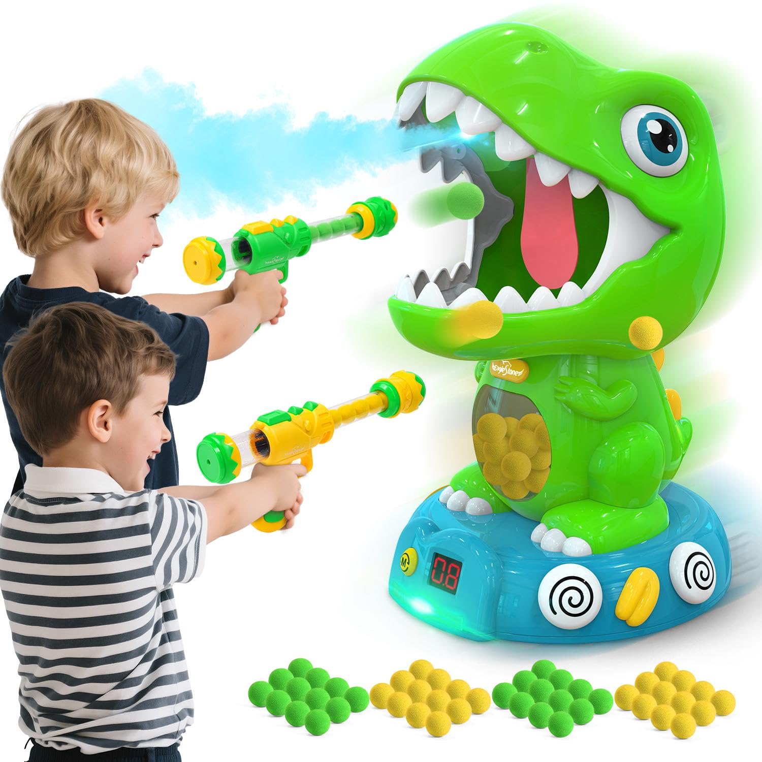 EagleStone dinosaur shooting toy with light and sound enhances immersive play indoors.