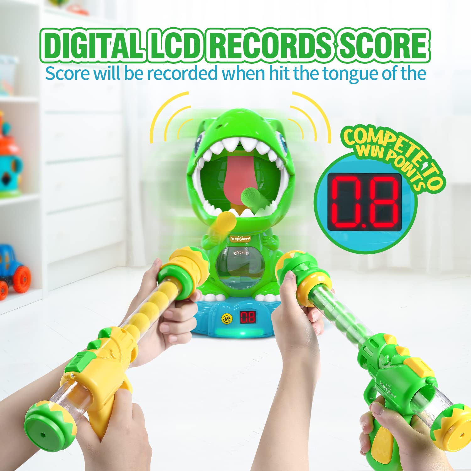 EagleStone electronic-dino-target with LCD scoring creates friendly competition.