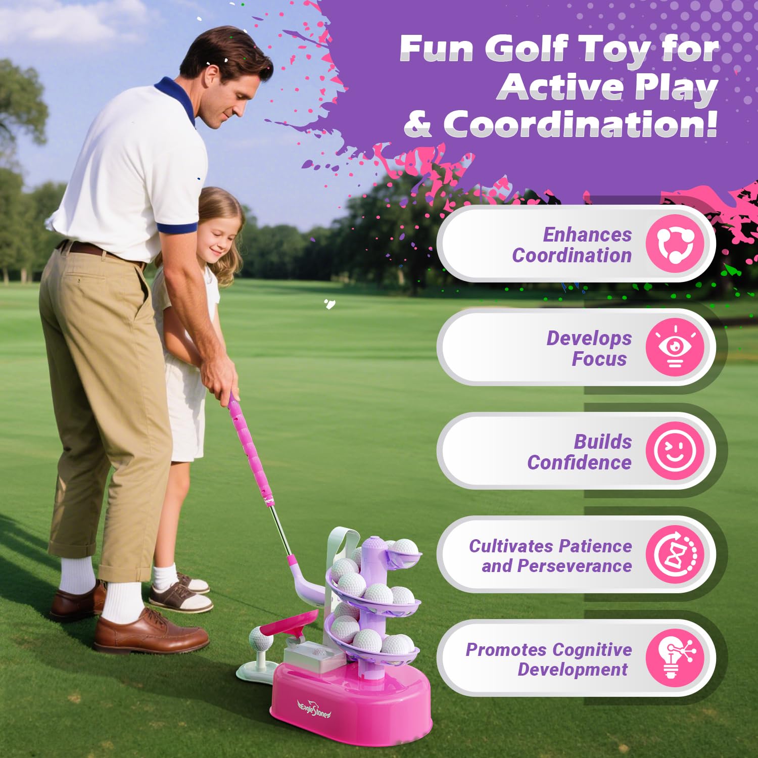 EagleStone golf set ready for indoor rooms or outdoor yards and patios.