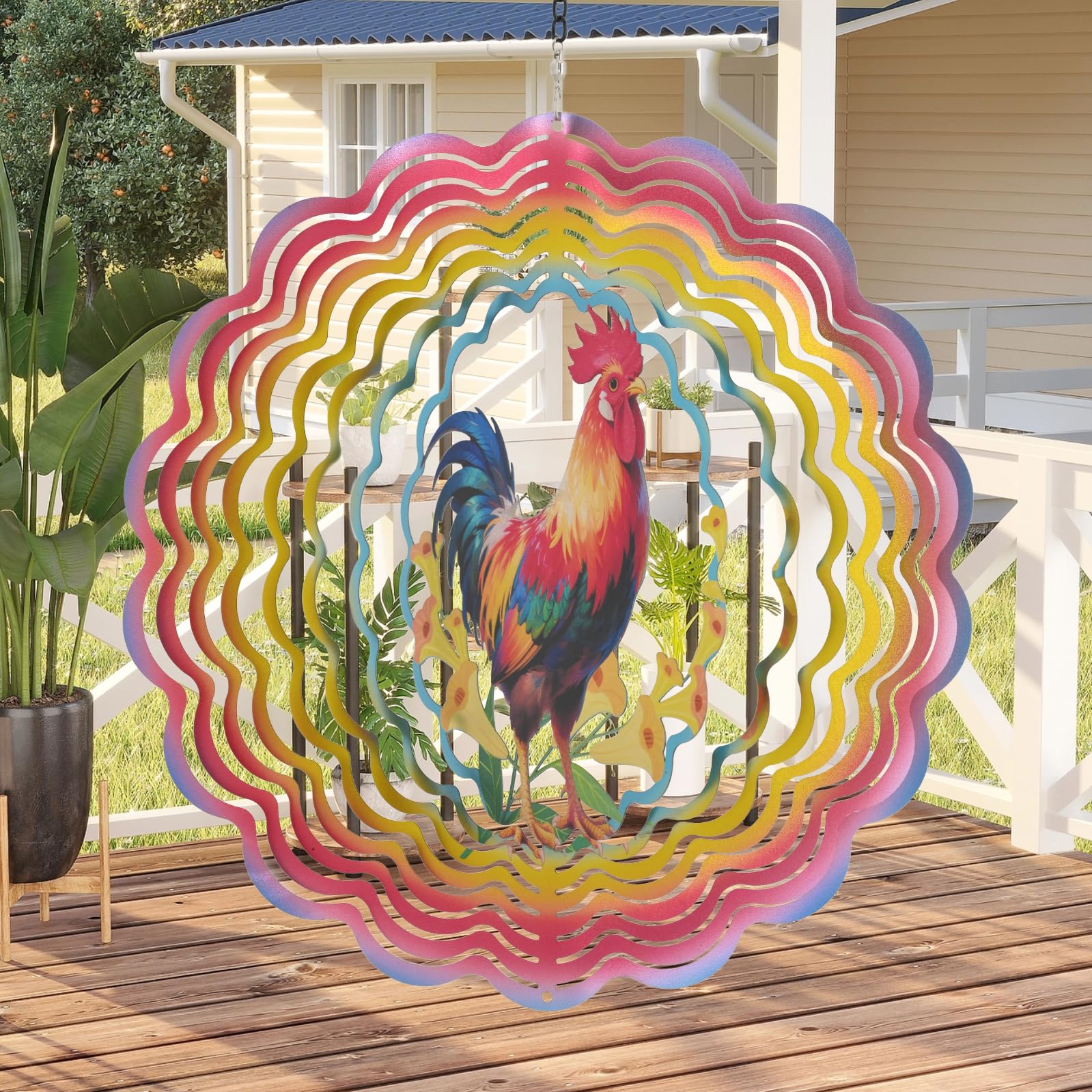 Eandisom chicken wind spinner with reflective glitter for outdoor sparkle