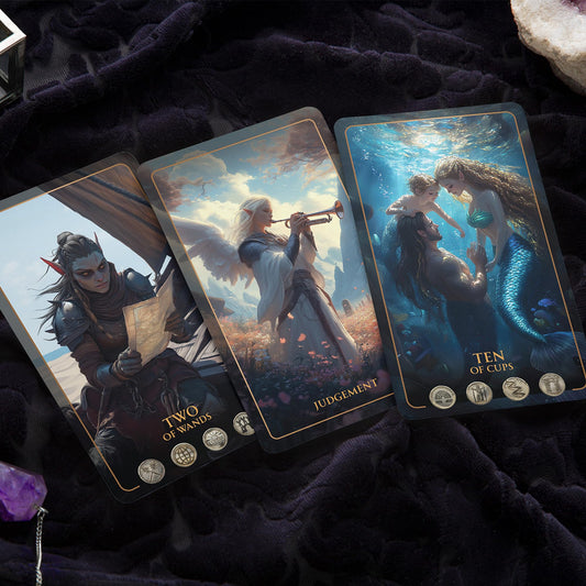 Earth Moon Magick guidebook open guiding keywords for approachable tarot exploration.