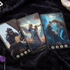 Earth Moon Magick guidebook open guiding keywords for approachable tarot exploration.