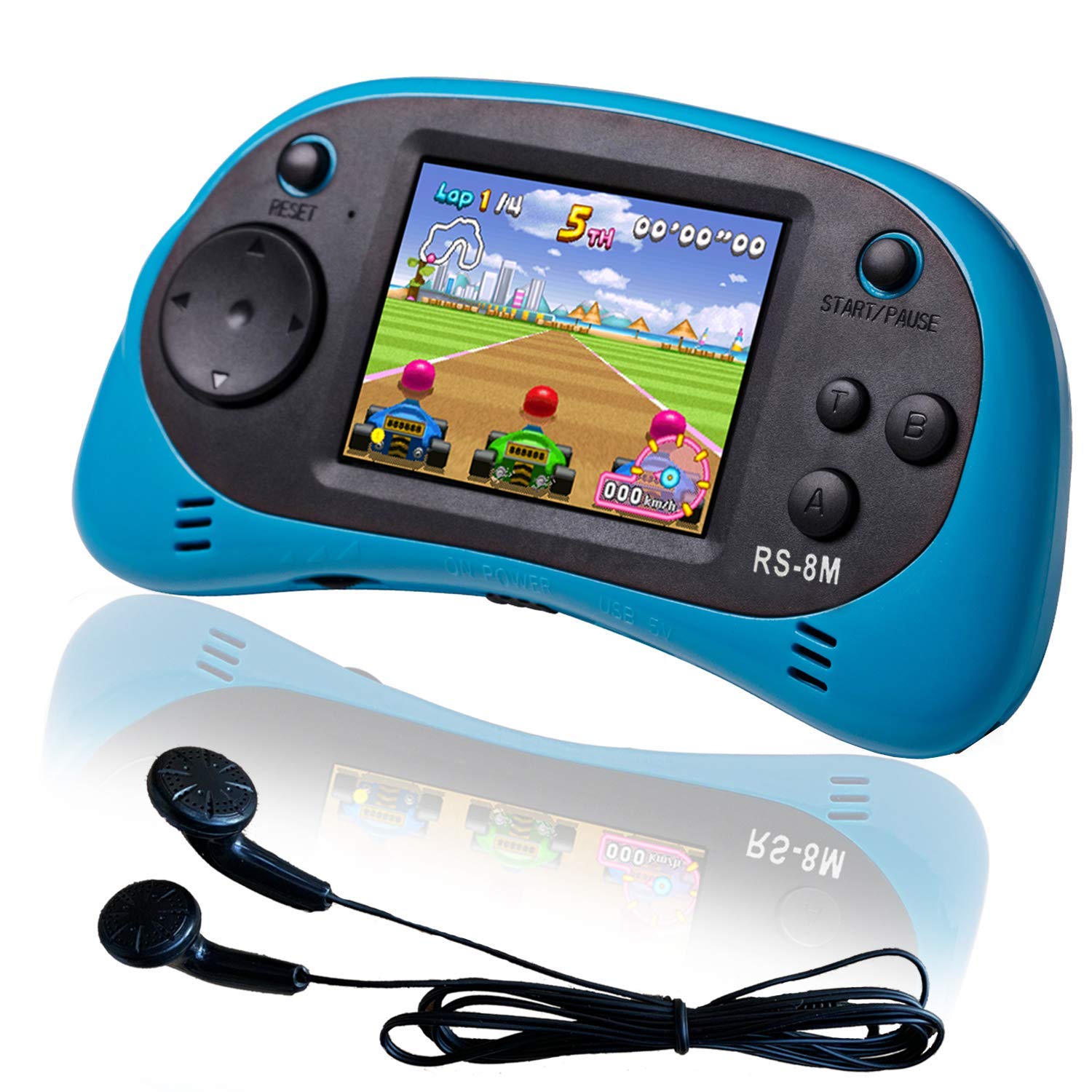 EASEGMER 16Bit kids handheld blue front view for on-the-go fun.