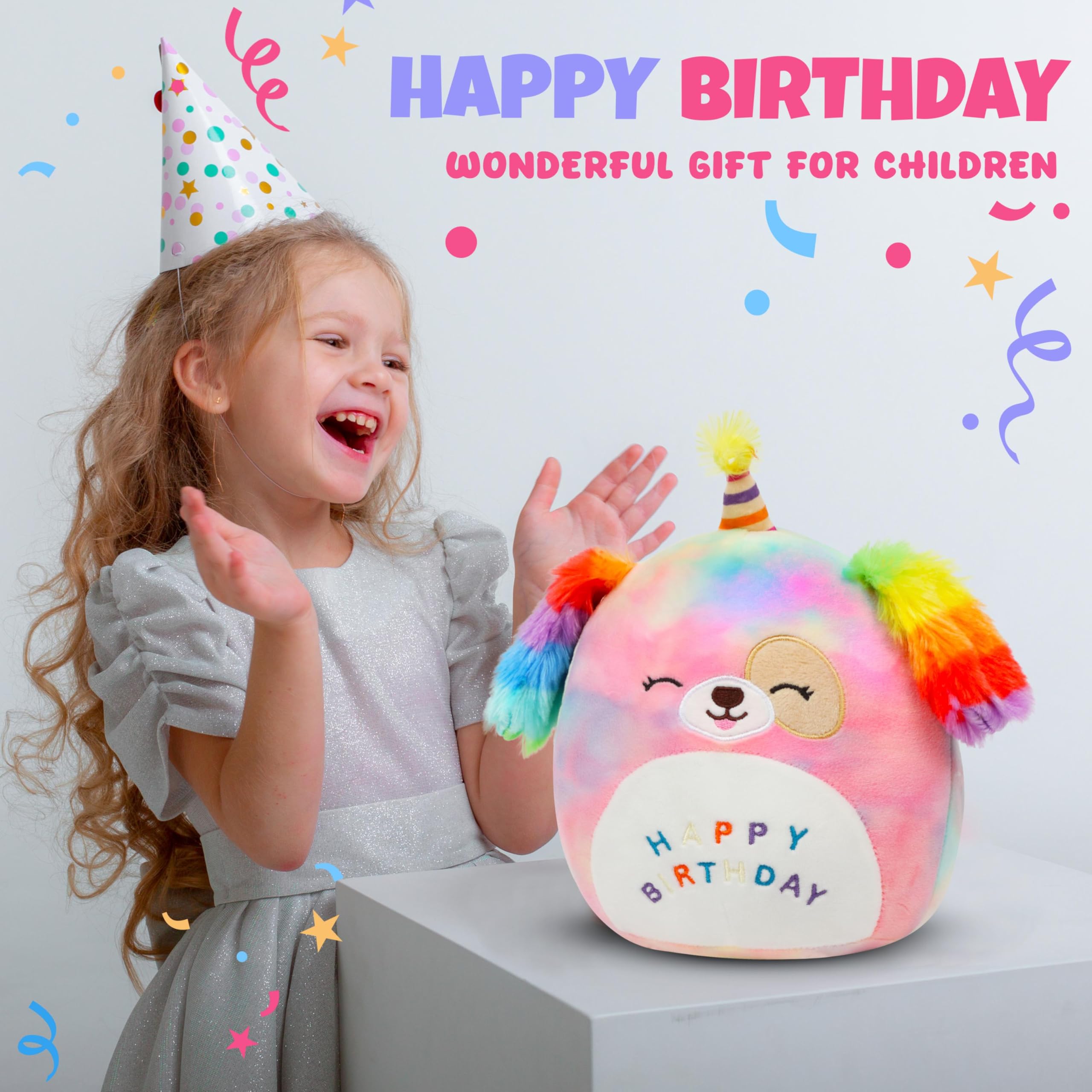 Easfan birthday dog plush with bright ears for cheerful decor.