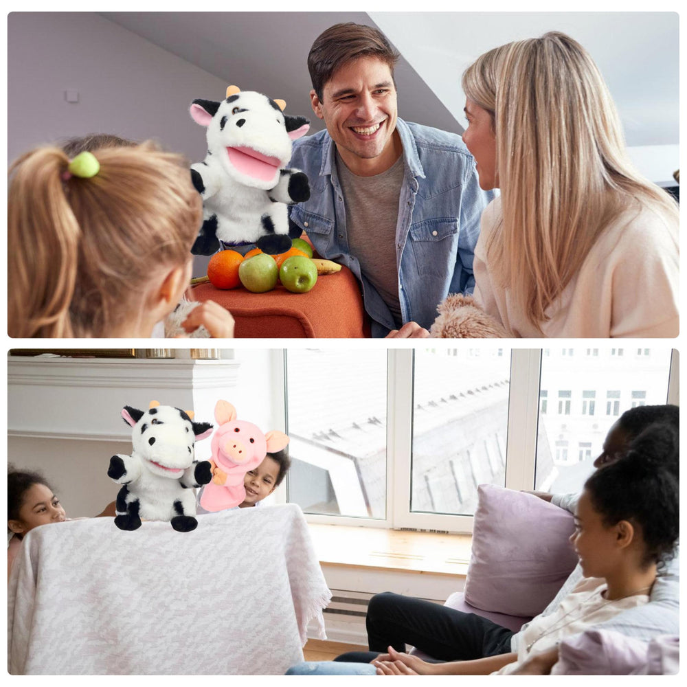 Easfan cow hand puppet worn during storytime sparks imaginative adventures