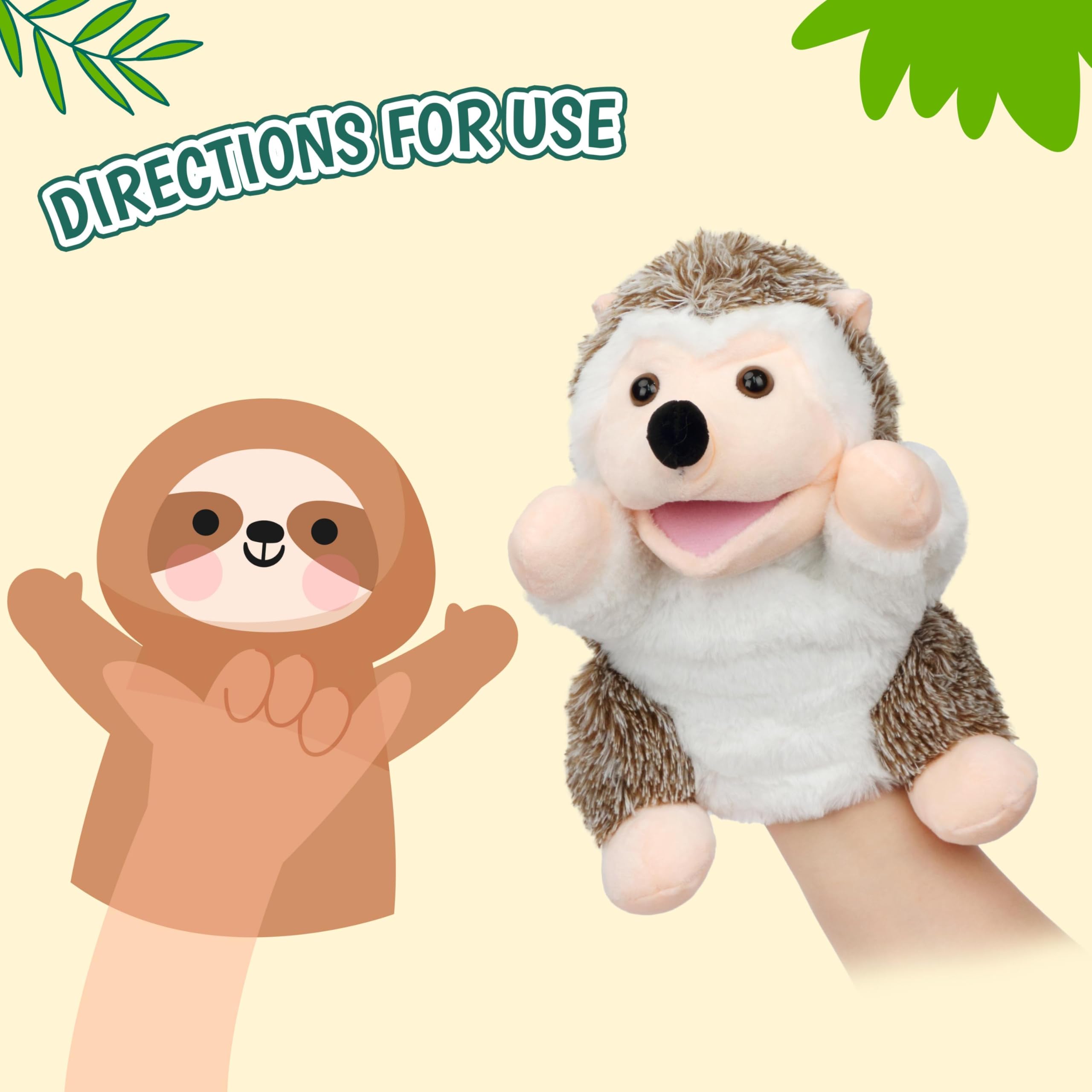Easfan Hedgehog hand puppet showing soft fur texture for cuddly use.