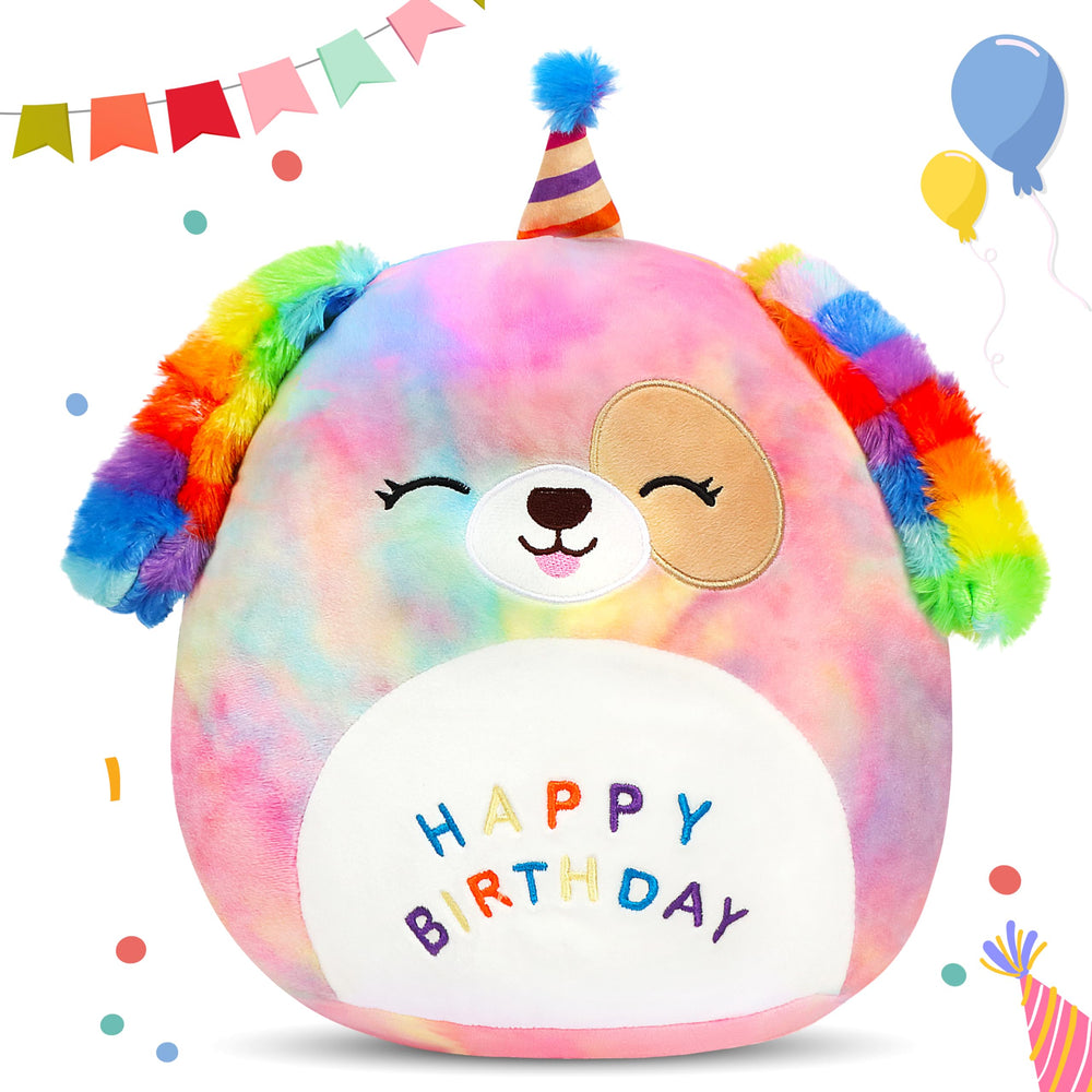 Easfan rainbow birthday dog plush pillow with hat offers a soft, cheerful gift