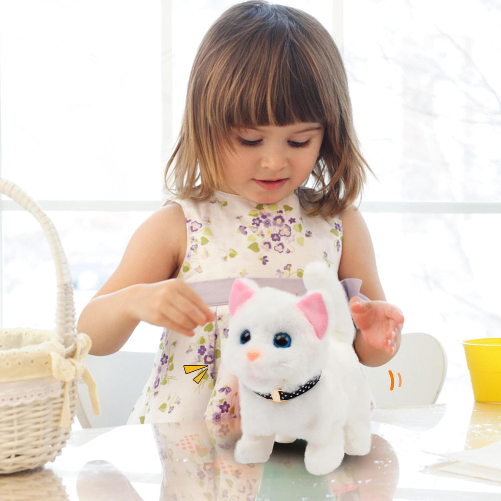 Easfan Walking Kitty plush, tail wagging motion enhances interactive play.