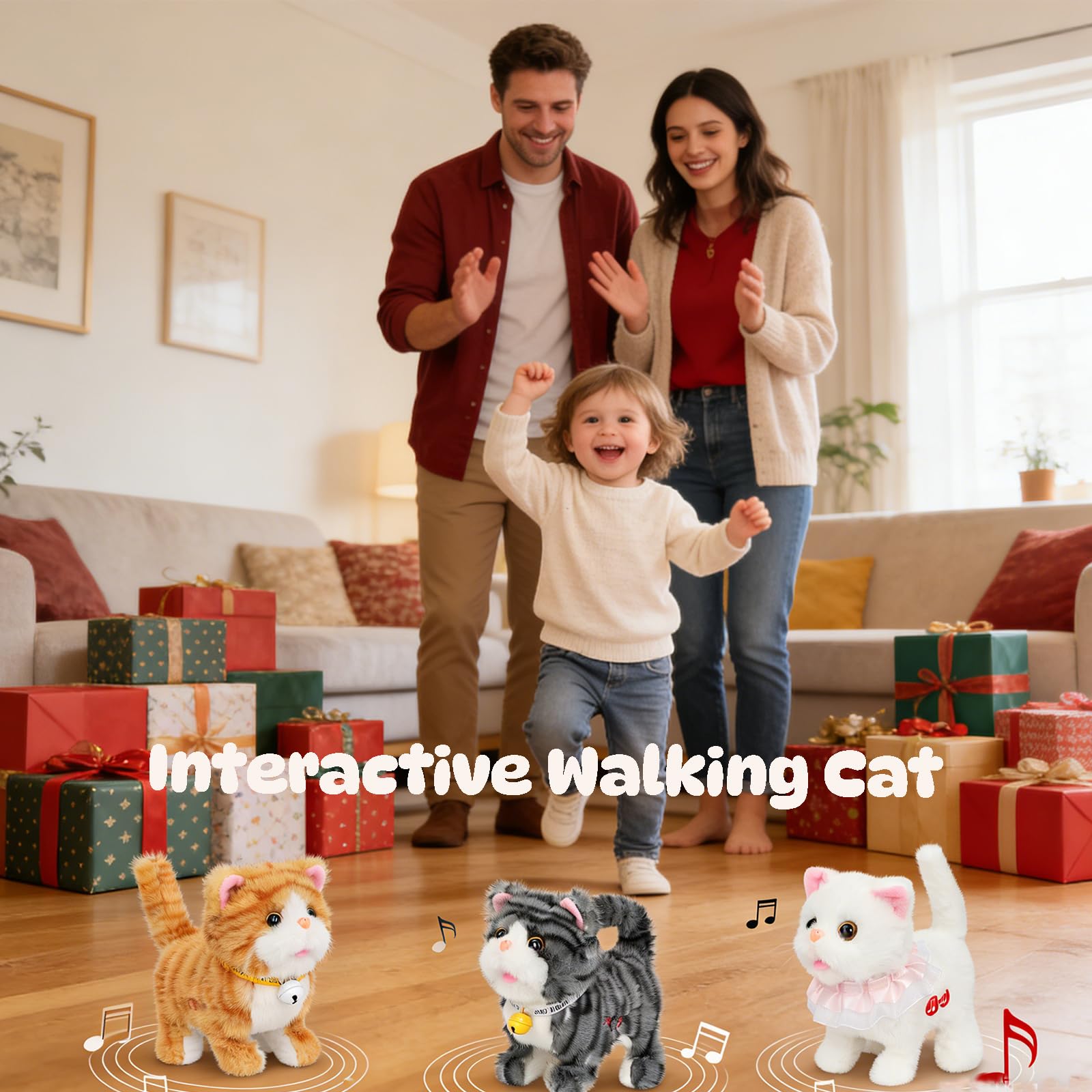 Easfan Walking Plush Kitty singing action image showcases adorable sounds.