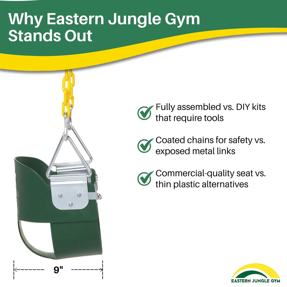 Eastern Jungle Gym attachment to beams up to 9 feet for flexible backyard setups.