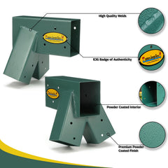 Eastern Jungle Gym brackets with heavy-duty welded seams emphasize strength for free-standing frames.