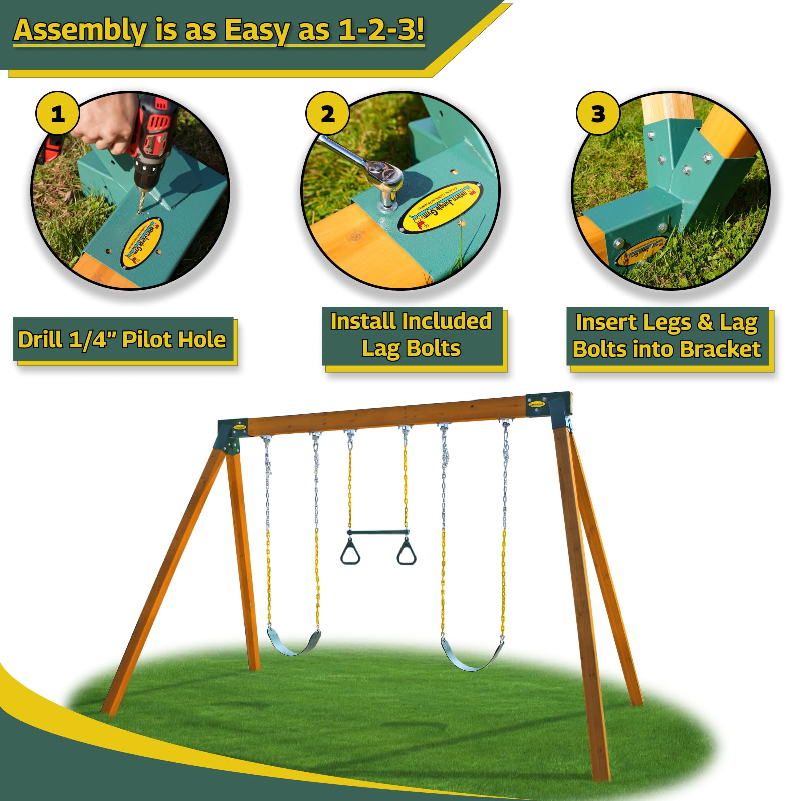 Eastern Jungle Gym hardware included pack highlighting ready-to-use mounting bolts and washers.