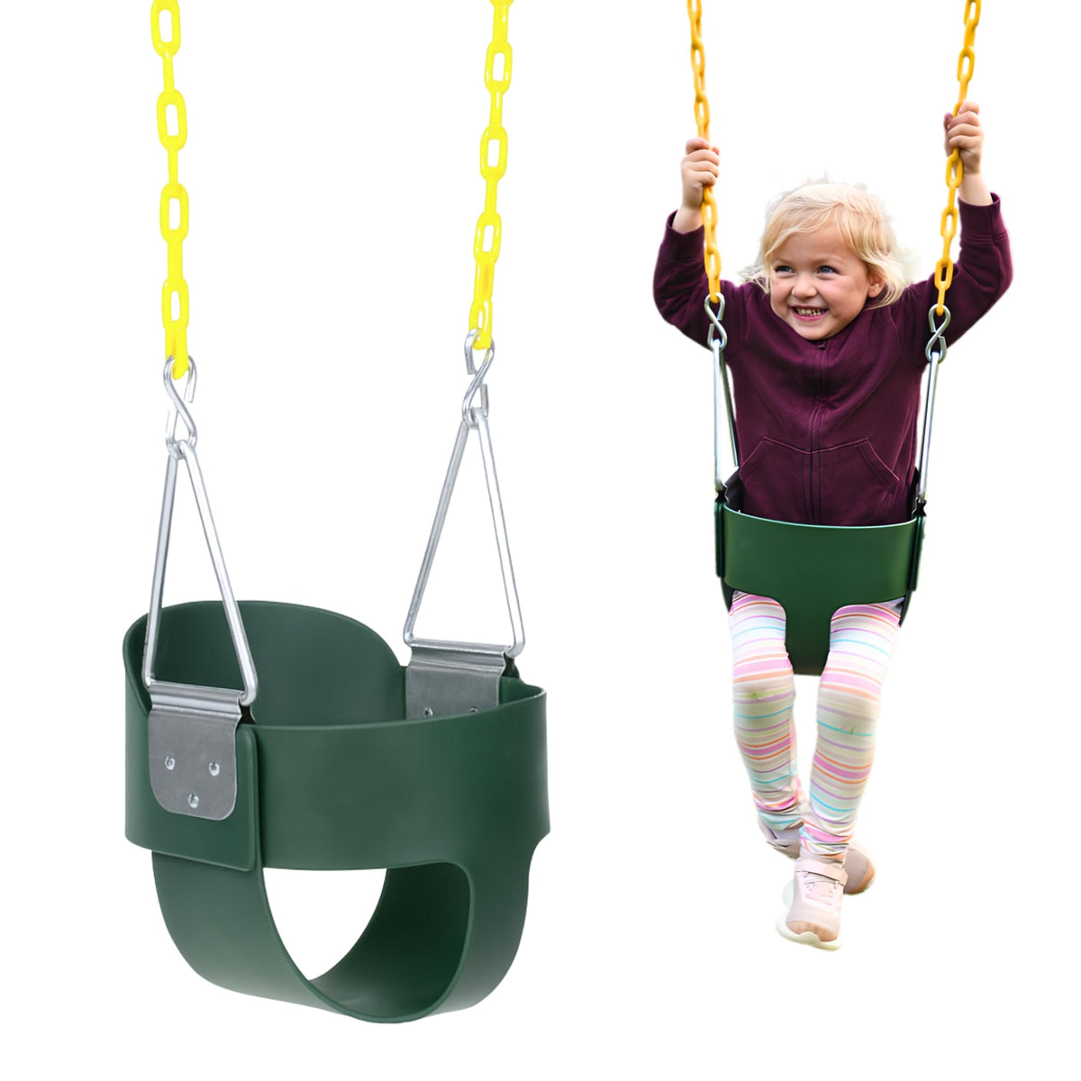 Eastern Jungle Gym heavy-duty high-back bucket swing seat provides added back support for toddlers