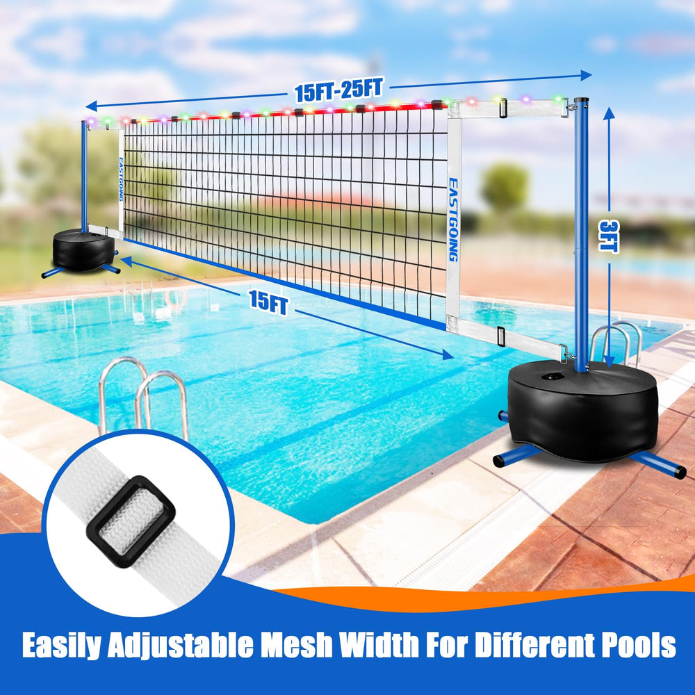 Eastgoing adjustable pool volleyball net length from 15 to 25 feet