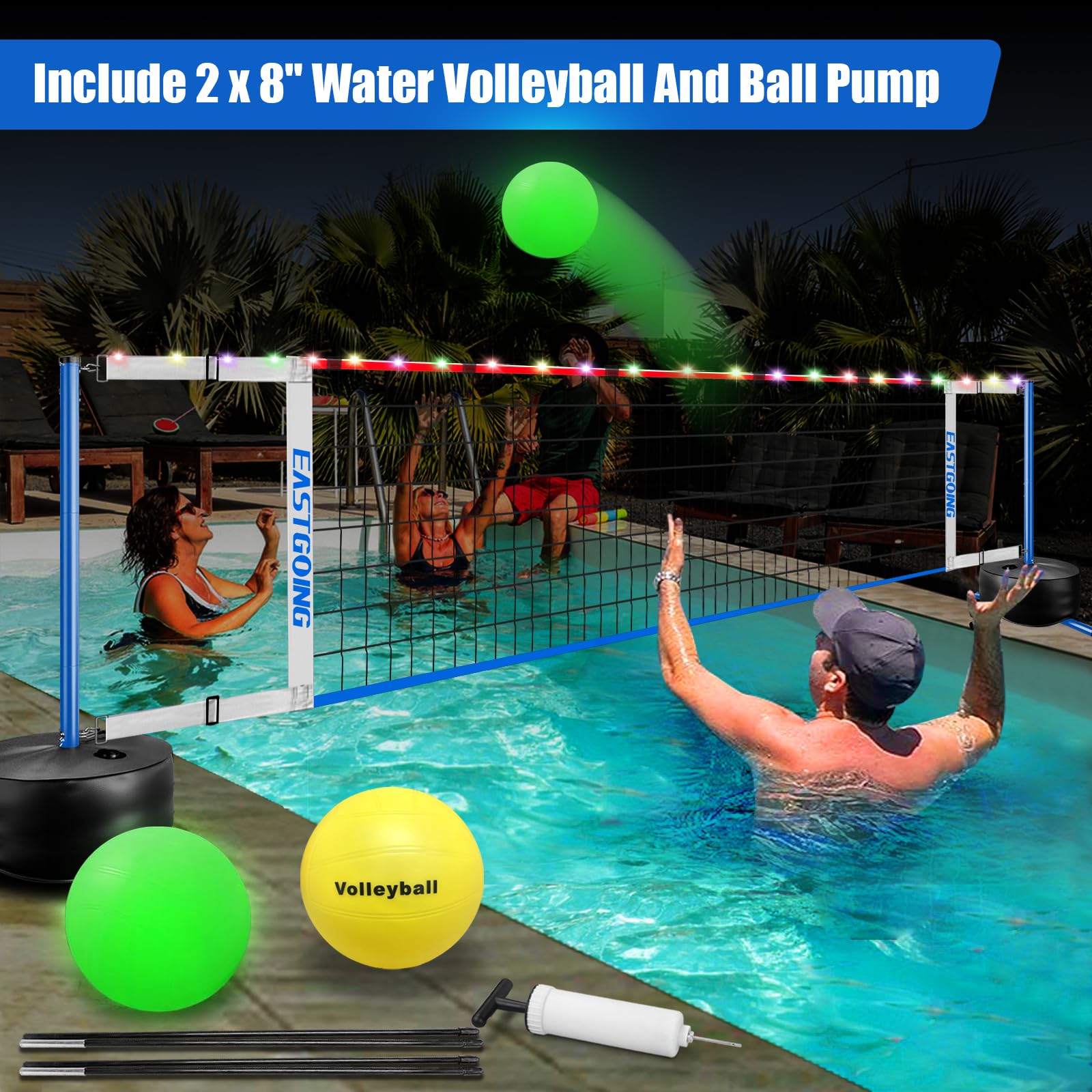 Eastgoing includes 2 water volleyballs for ready play