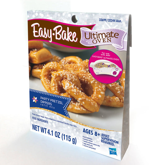 Easy-Bake Party Pretzels Refill Pack packaging for convenient restock and snack ideas.
