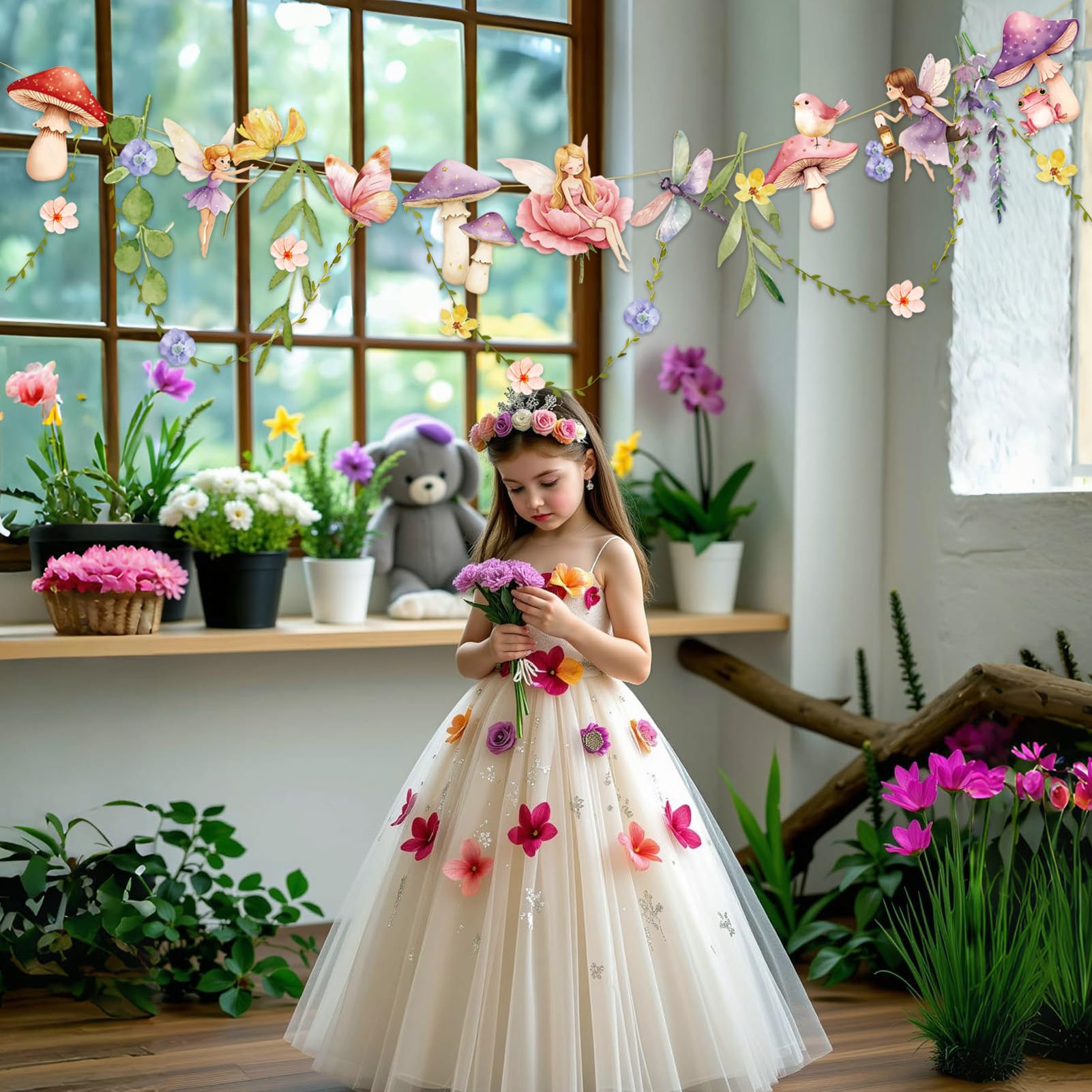 Easy Joy spring party banner creates lively, nature-inspired ambiance.