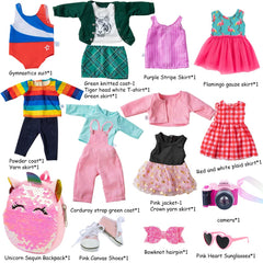 ebuddy 18-inch doll shoes complete the outfits for easy dress-up.