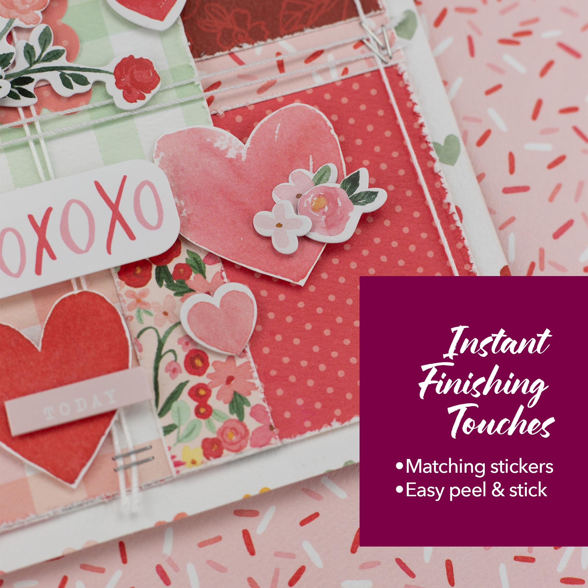 Echo Park Paper Valentine eighty pound textured cardstock enhances durability and color
