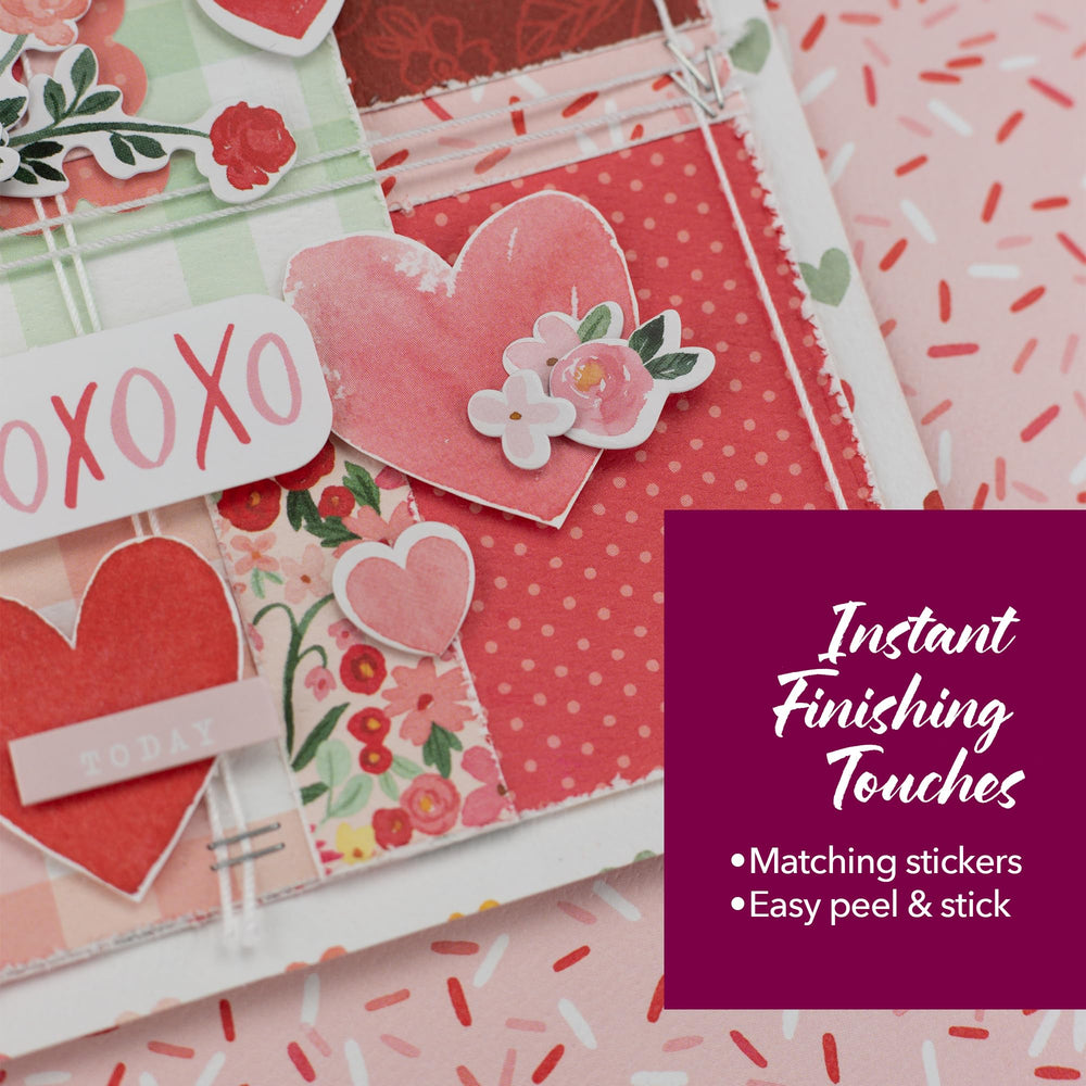 Echo Park Paper Valentine eighty pound textured cardstock enhances durability and color