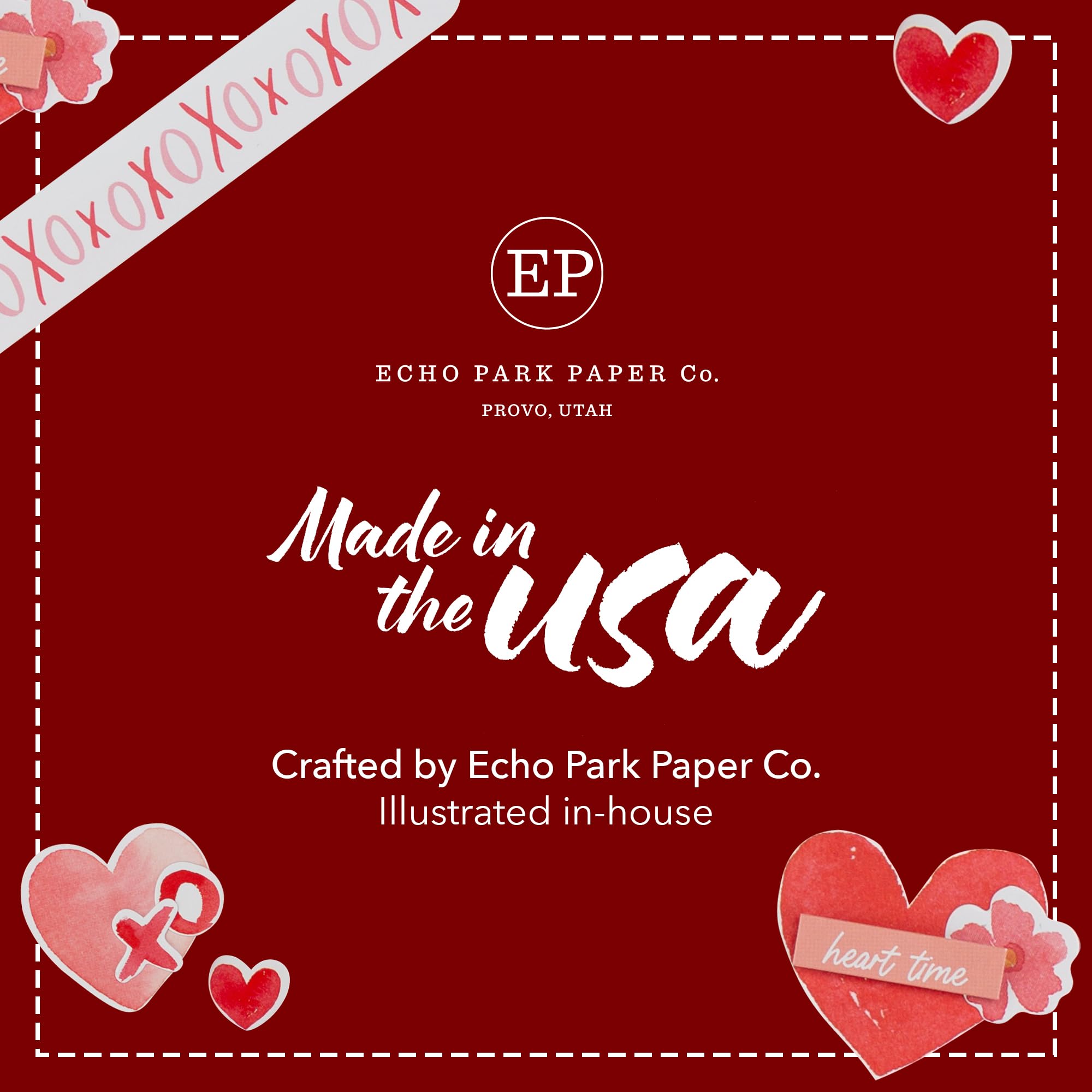 Echo Park Paper Valentine watercolor hearts provide warm accents