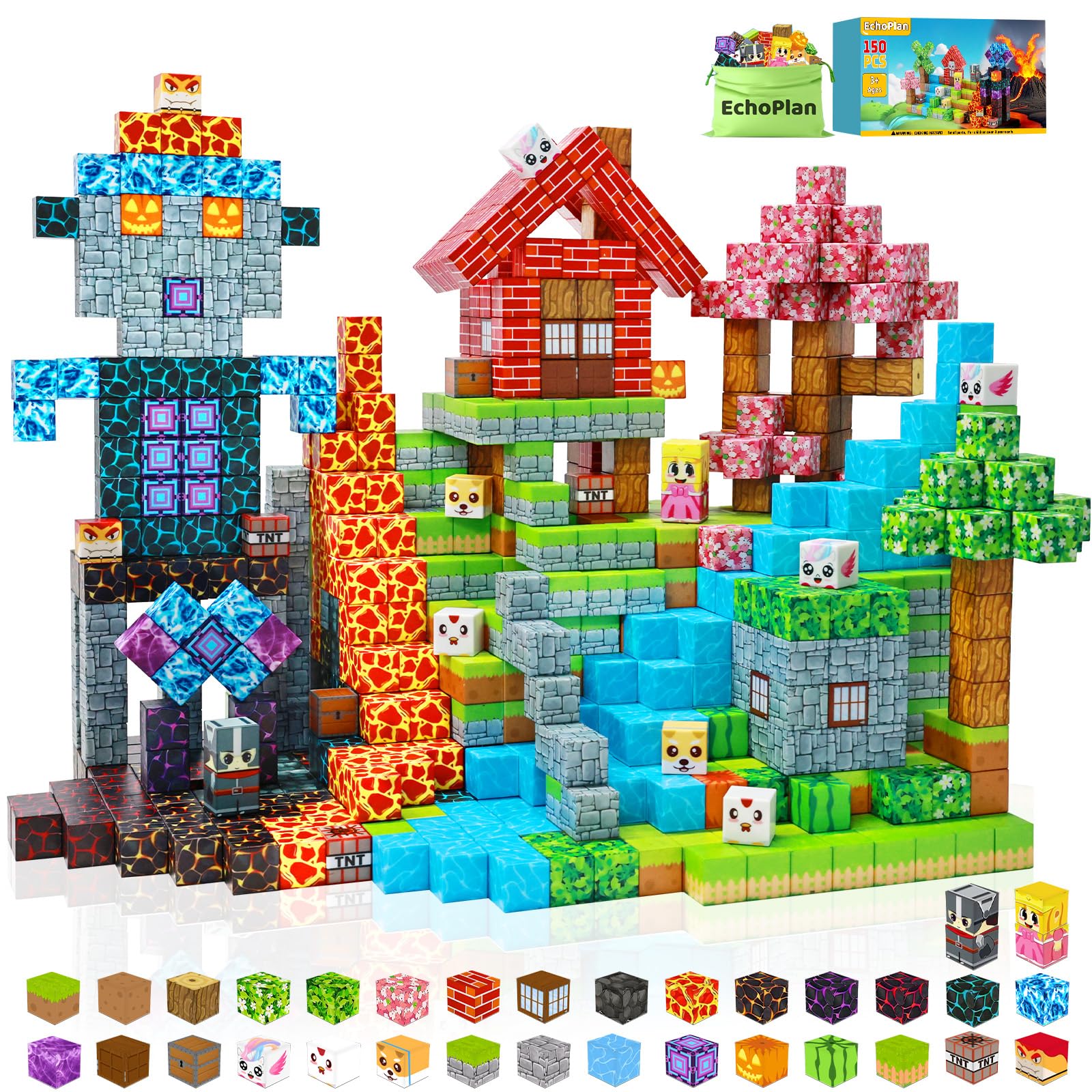 EchoPlan 150pcs magnetic blocks set boosts imaginative play and spatial reasoning