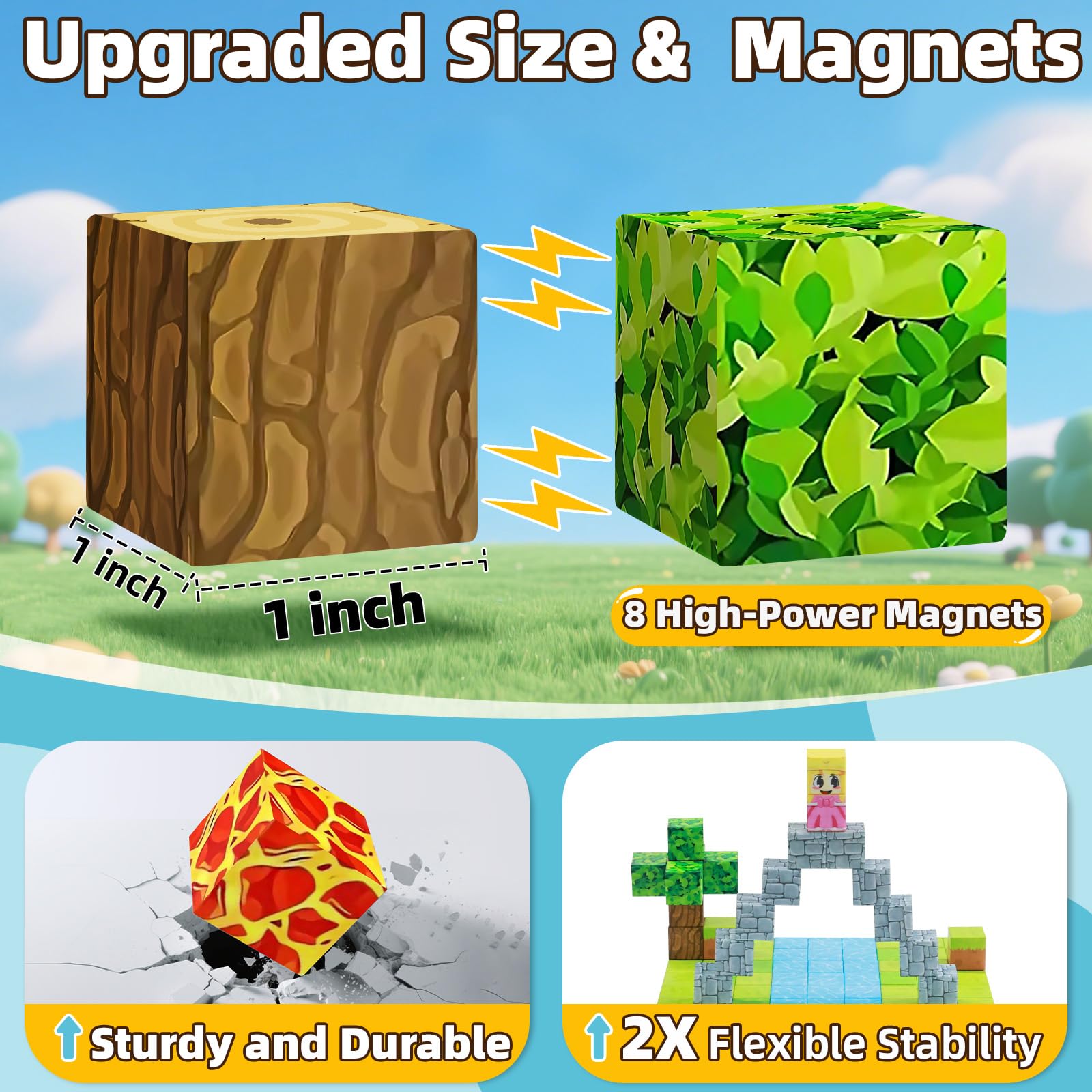 EchoPlan large 1-inch magnetic blocks for stable, durable builds