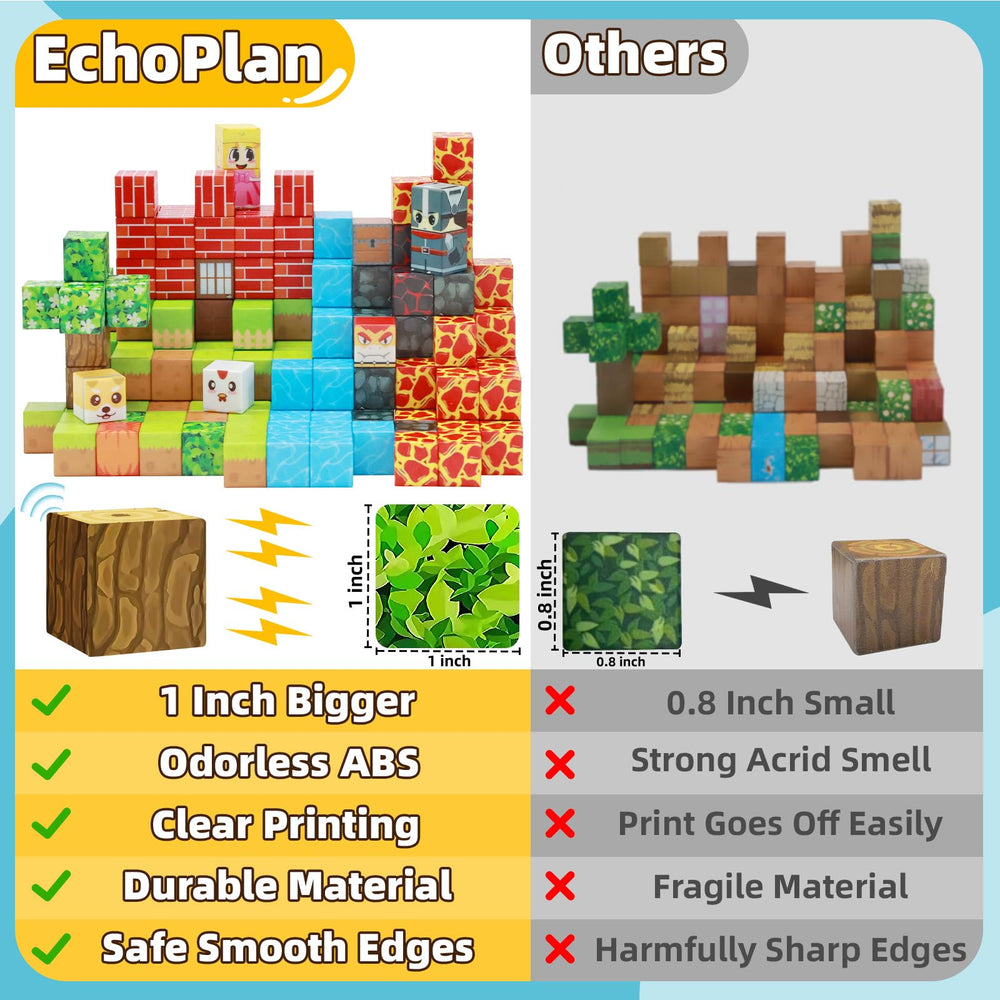 EchoPlan magnetic building tiles closeup showing smooth edges and ABS construction