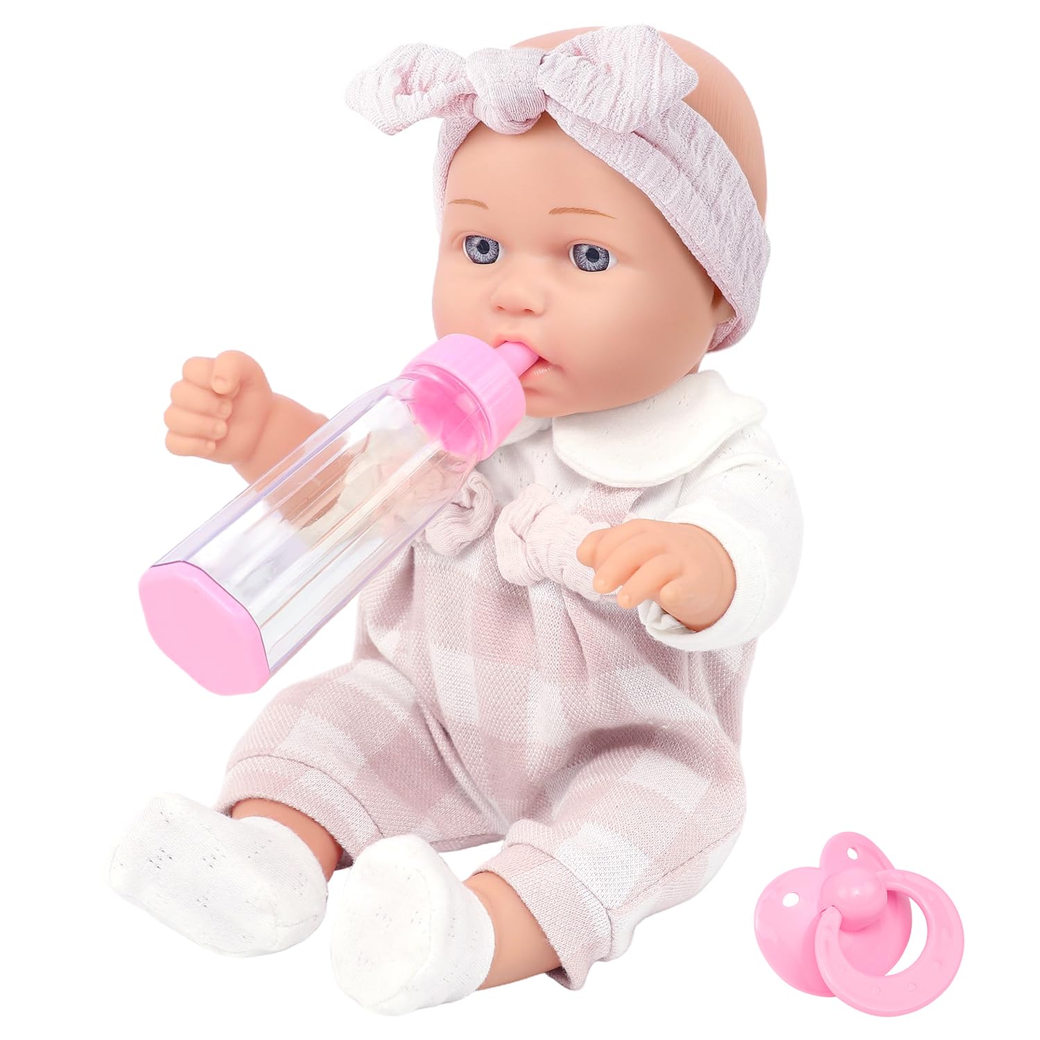 Ecore Fun 12 inch doll with pink romper ready for imaginative play and nurturing role-play
