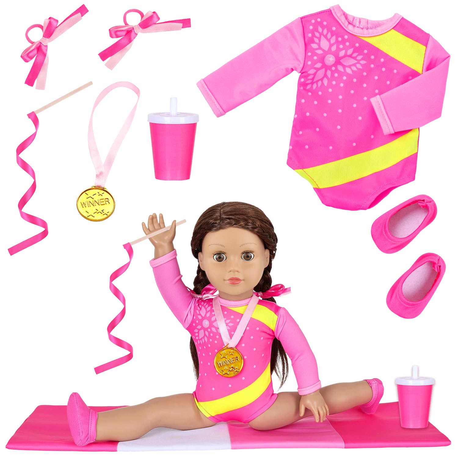 Ecore Fun 18 inch doll gymnastics leotard outfit for imaginative play and display.