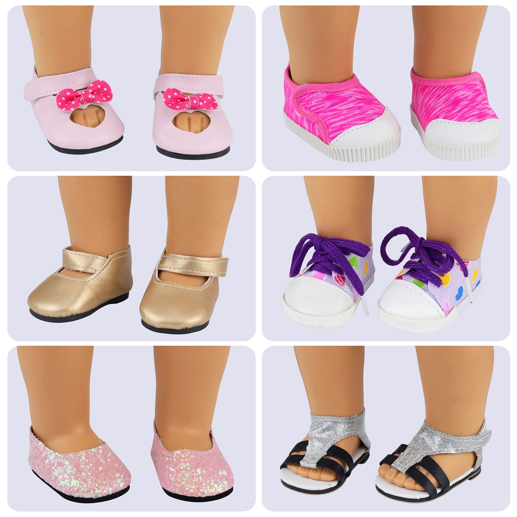 Ecore Fun 18-inch doll casual shoes ideal for everyday dress-up scenarios.