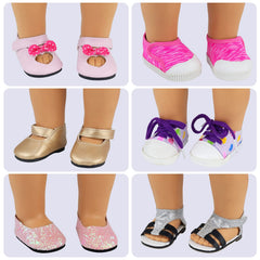 Ecore Fun 18-inch doll casual shoes ideal for everyday dress-up scenarios.