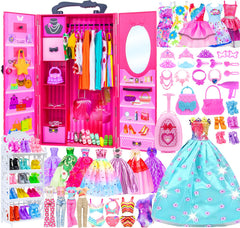 Ecore Fun doll closet wardrobe for 11.5-inch dolls, keeps outfits organized for easy styling.