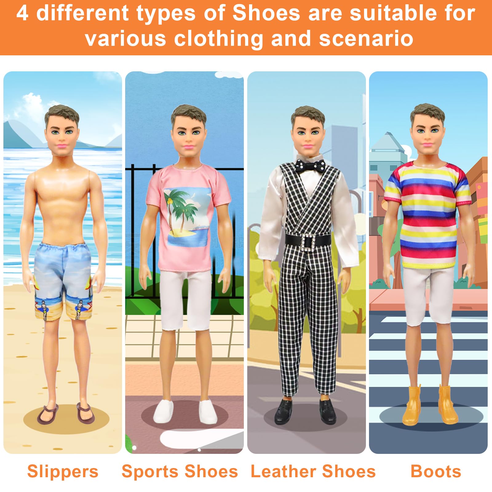 Ecore Fun four-pair doll shoes complete outfits and imagination.