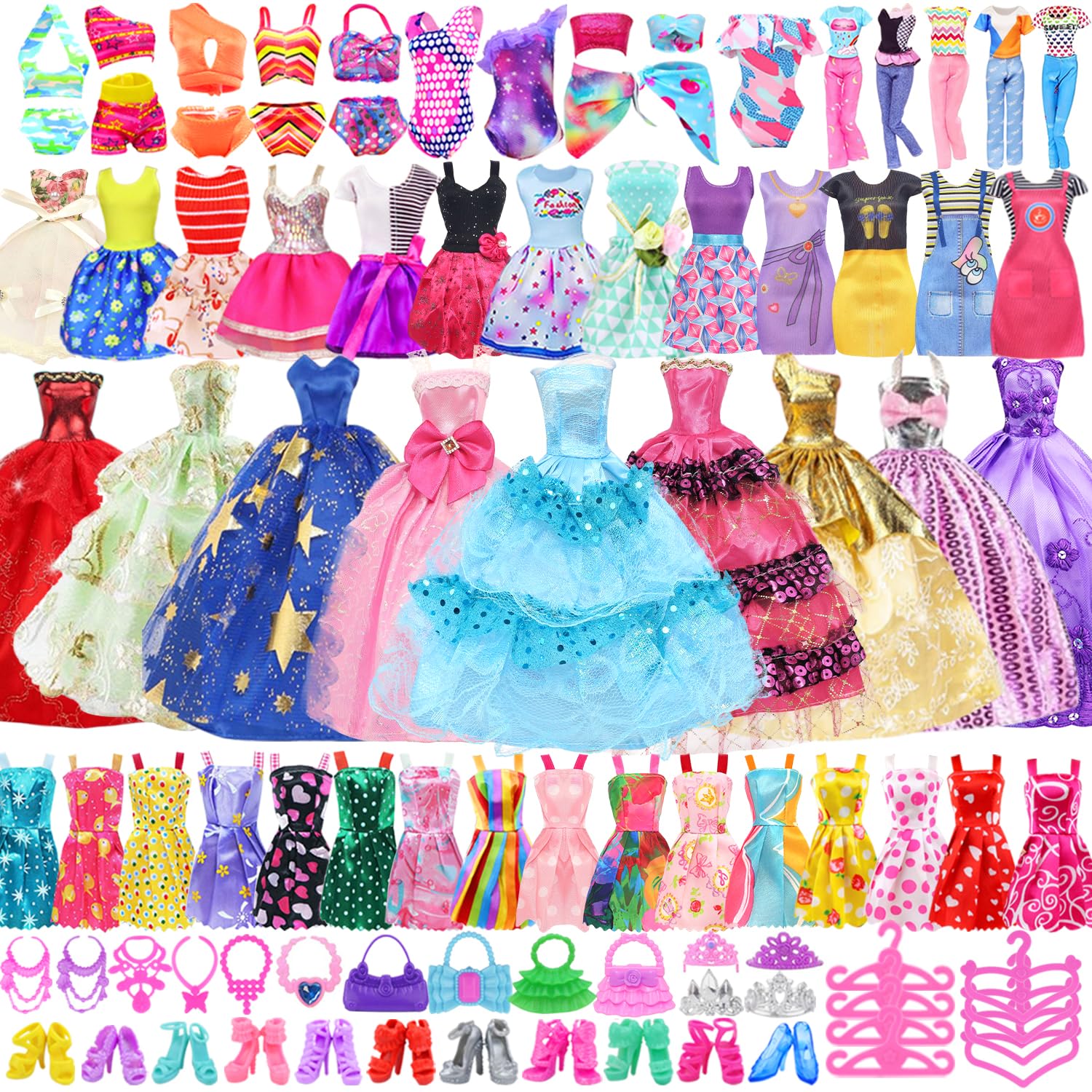 Ecore Fun 99 Pcs Princess gowns for 11.5-inch dolls, delightful dress-up play.