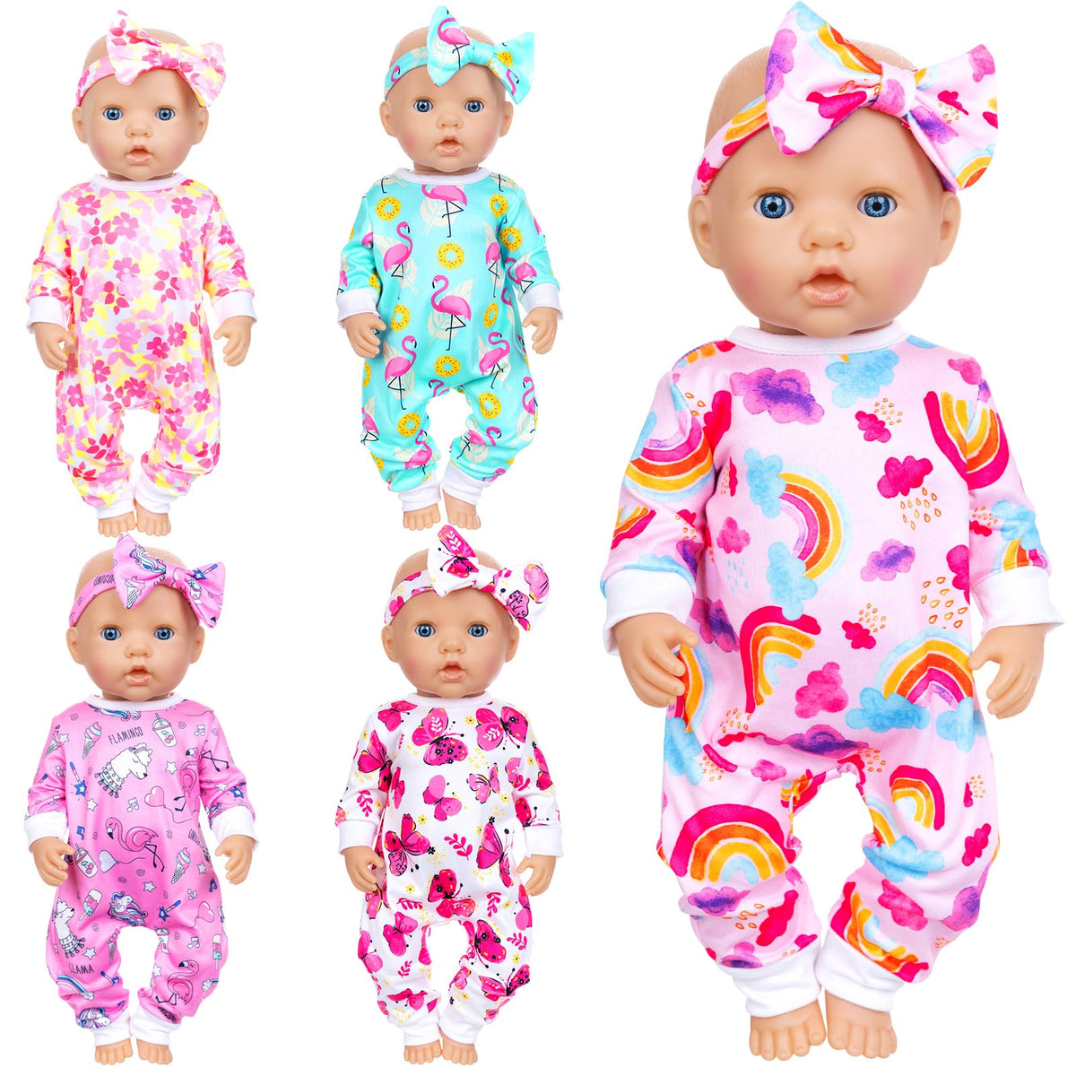 Ecore Fun unicorn jumpsuit for 14-18 inch dolls enhances imaginative play.